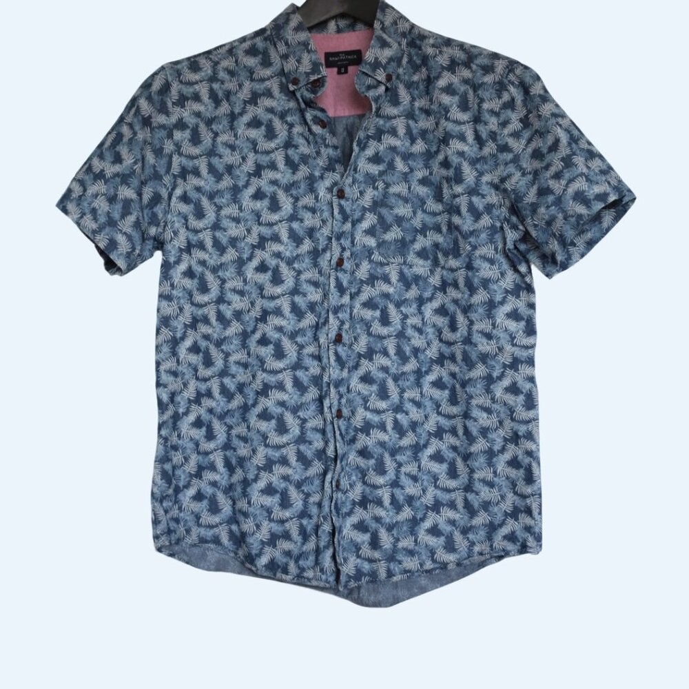 Rue saint patrick blue white feather leaves button down 100% cotton size M